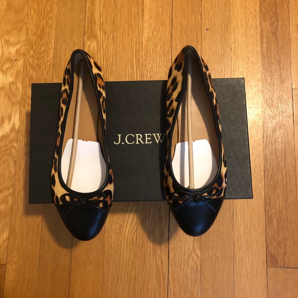 NWT J Crew calf hair leopard print flats size 8.5